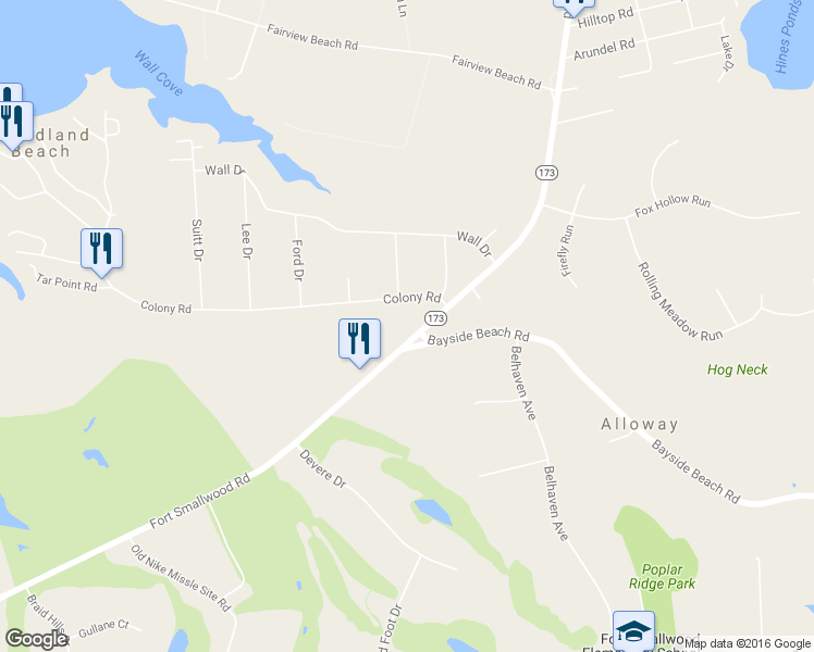 map of restaurants, bars, coffee shops, grocery stores, and more near 9151 Fort Smallwood Road in Pasadena