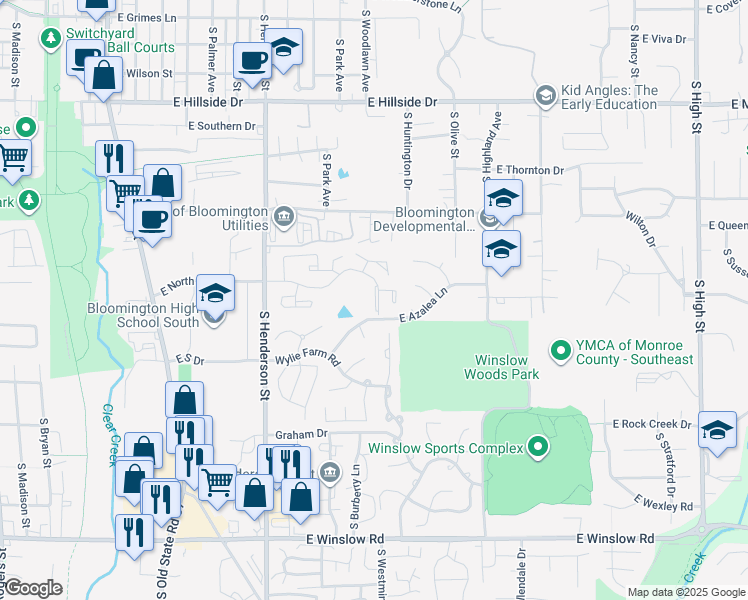 map of restaurants, bars, coffee shops, grocery stores, and more near 1040 Summitview Place in Bloomington