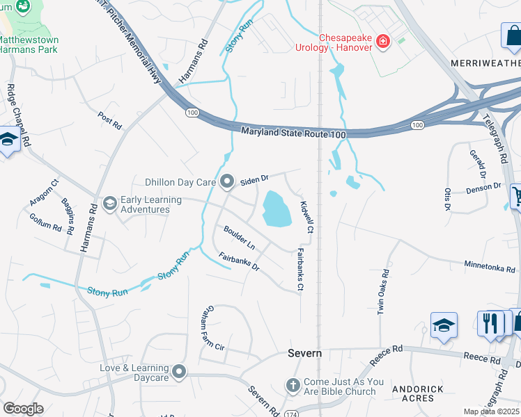 map of restaurants, bars, coffee shops, grocery stores, and more near 7709 Mount Blanc Road in Hanover