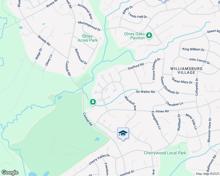 map of restaurants, bars, coffee shops, grocery stores, and more near 4419 Fishermans Court in Olney