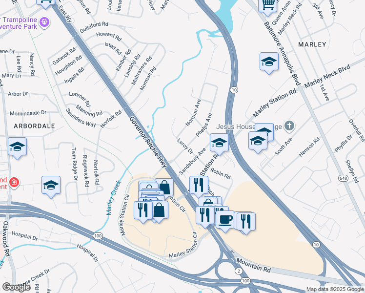 map of restaurants, bars, coffee shops, grocery stores, and more near 107 Phelps Avenue in Glen Burnie