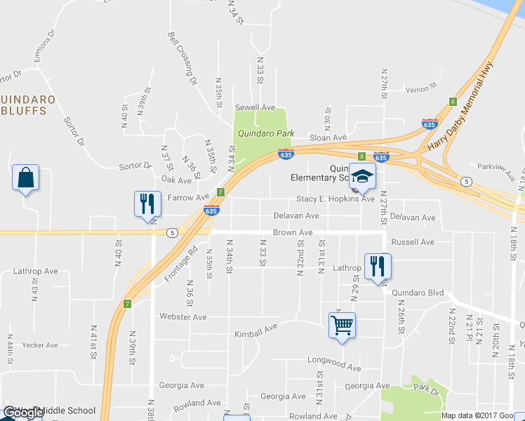 map of restaurants, bars, coffee shops, grocery stores, and more near 3232 Delavan Avenue in Kansas City