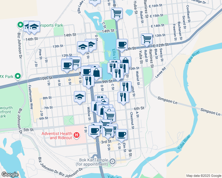 map of restaurants, bars, coffee shops, grocery stores, and more near 315 8th Street in Marysville