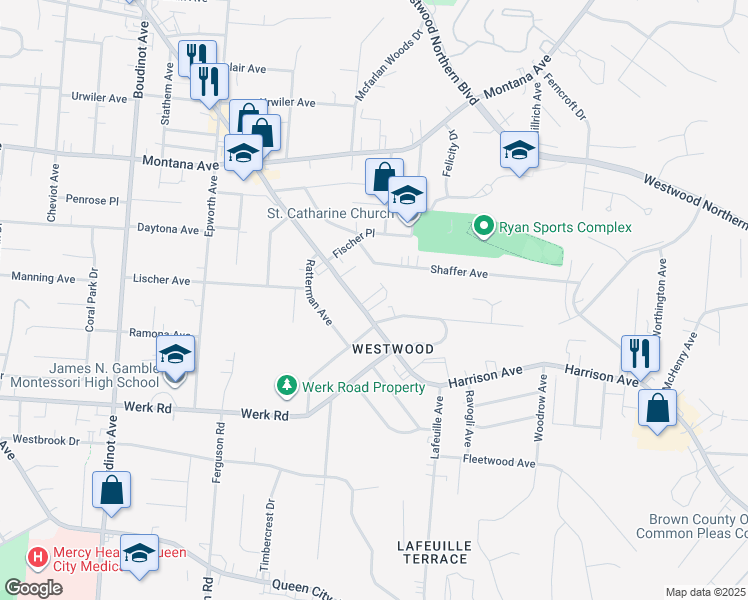map of restaurants, bars, coffee shops, grocery stores, and more near 2760 McKinley Avenue in Cincinnati