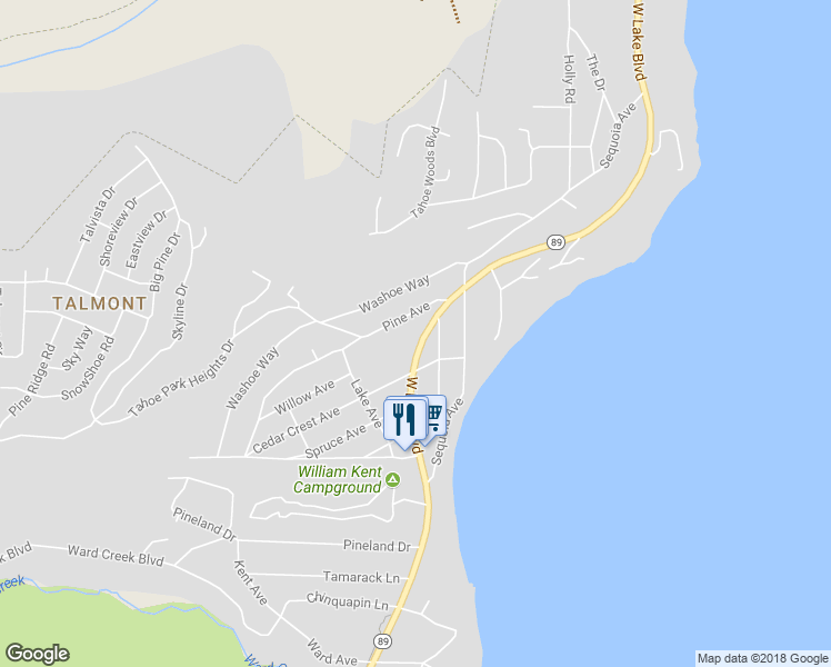 map of restaurants, bars, coffee shops, grocery stores, and more near 1525 West Lake Boulevard in Tahoe City