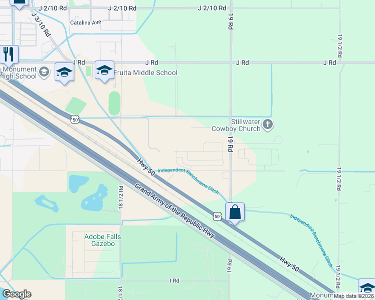 map of restaurants, bars, coffee shops, grocery stores, and more near 973 19 Road in Fruita