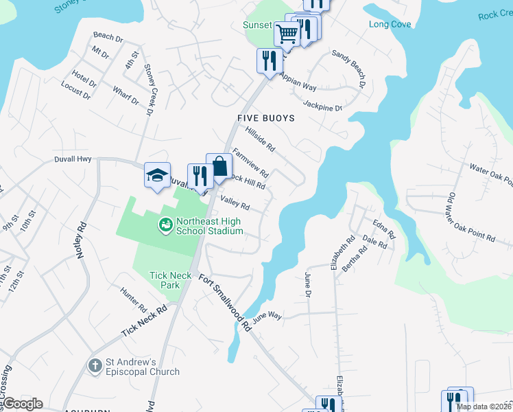 map of restaurants, bars, coffee shops, grocery stores, and more near 1237 Rock Hill Road in Pasadena