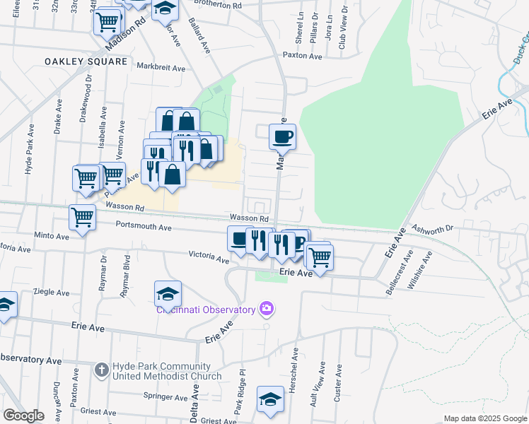 map of restaurants, bars, coffee shops, grocery stores, and more near 3360 Marburg Square Lane in Cincinnati