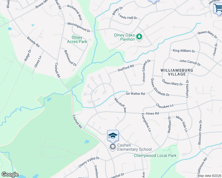 map of restaurants, bars, coffee shops, grocery stores, and more near 17450 Macduff Avenue in Olney