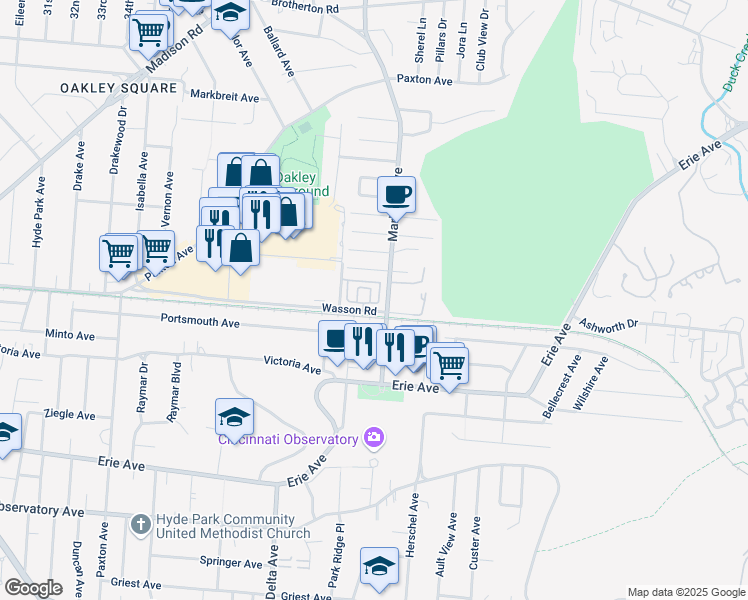 map of restaurants, bars, coffee shops, grocery stores, and more near 3374 Wasson Road in Cincinnati