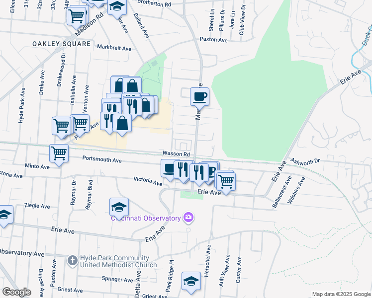 map of restaurants, bars, coffee shops, grocery stores, and more near 3374 Wasson Road in Cincinnati