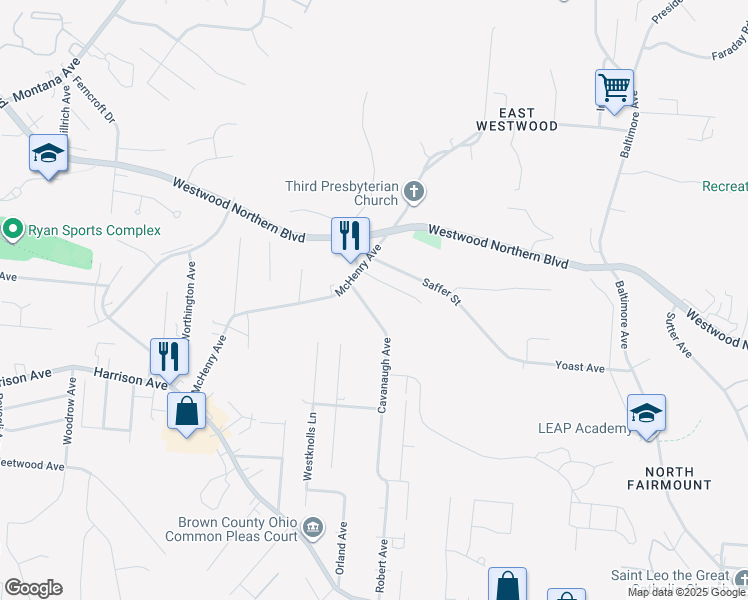 map of restaurants, bars, coffee shops, grocery stores, and more near 3340 Cavanaugh Avenue in Cincinnati