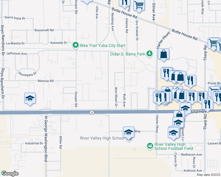 map of restaurants, bars, coffee shops, grocery stores, and more near 1161 El Margarita Road in Yuba City