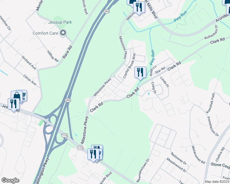 map of restaurants, bars, coffee shops, grocery stores, and more near 2628 Twin Birch Road in Hanover