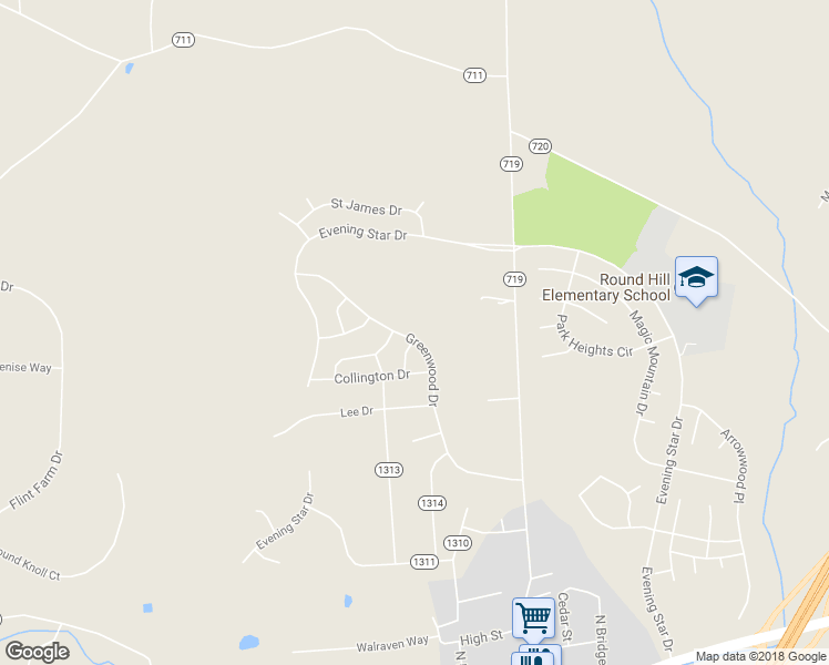 map of restaurants, bars, coffee shops, grocery stores, and more near 17138 Greenwood Dr in Round Hill