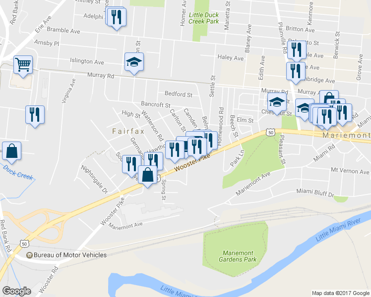 map of restaurants, bars, coffee shops, grocery stores, and more near 3716 Simpson Avenue in Cincinnati