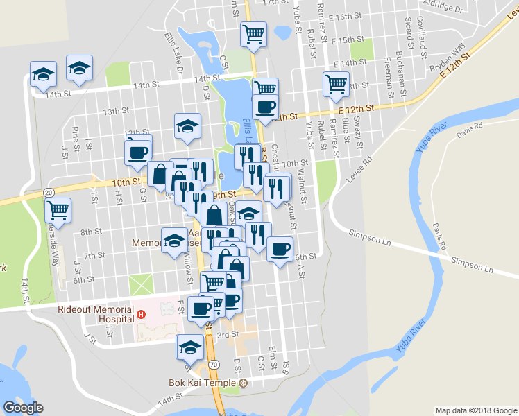 map of restaurants, bars, coffee shops, grocery stores, and more near 215 8th St in Marysville