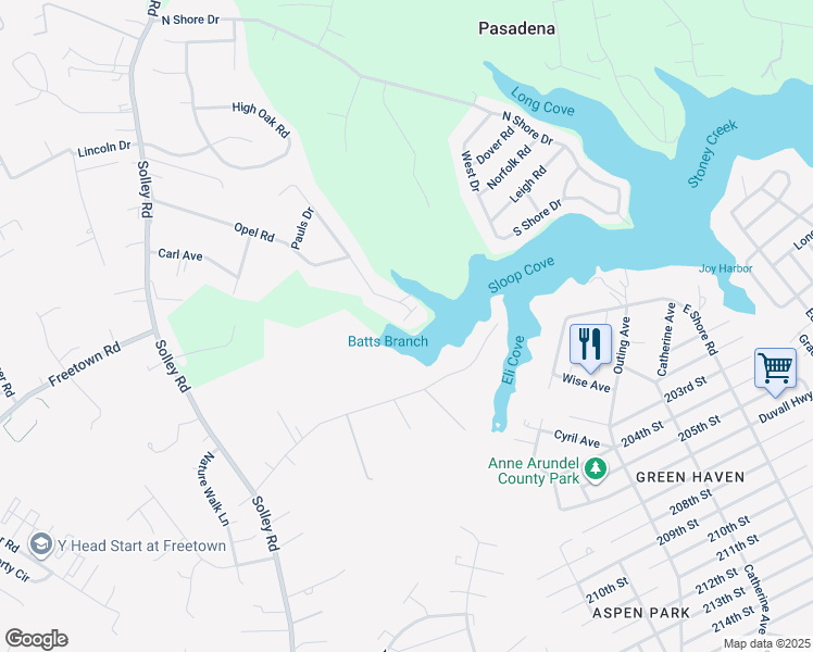 map of restaurants, bars, coffee shops, grocery stores, and more near 8113 Stone Haven Drive in Glen Burnie