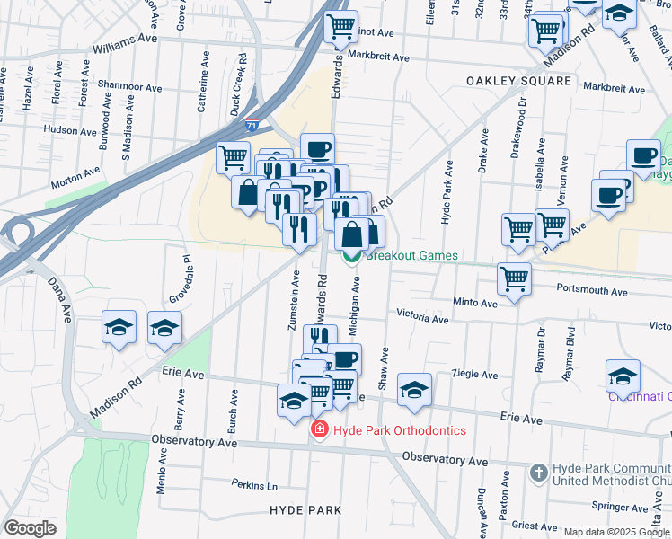 map of restaurants, bars, coffee shops, grocery stores, and more near 3642 Ohio 561 in Cincinnati
