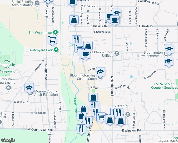 map of restaurants, bars, coffee shops, grocery stores, and more near 100 Northeast E Street in Linton