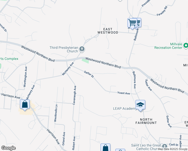 map of restaurants, bars, coffee shops, grocery stores, and more near 3174 Saffer Street in Cincinnati