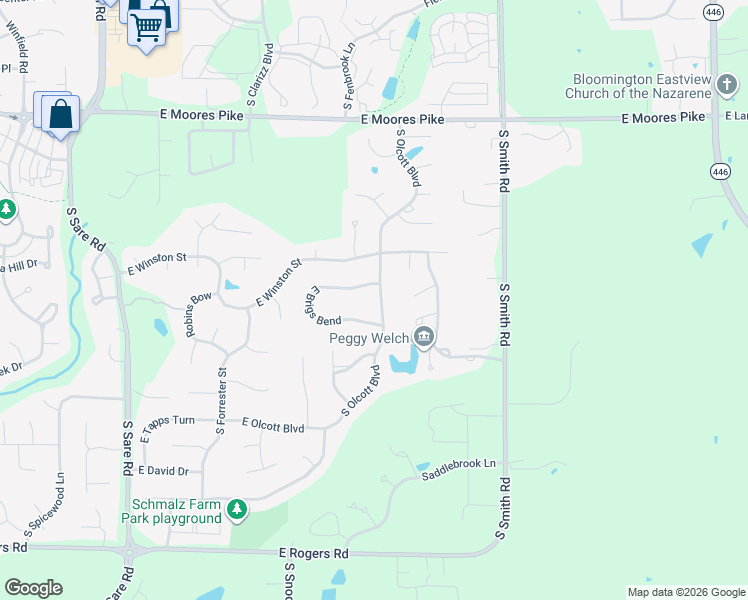 map of restaurants, bars, coffee shops, grocery stores, and more near 2713 S Olcott Blvd in Bloomington