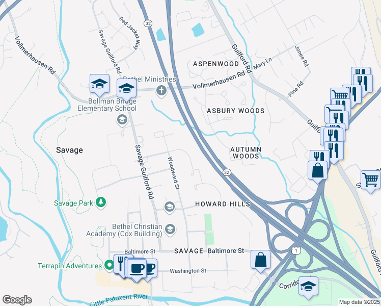 map of restaurants, bars, coffee shops, grocery stores, and more near 8301 Perri Drive in Savage