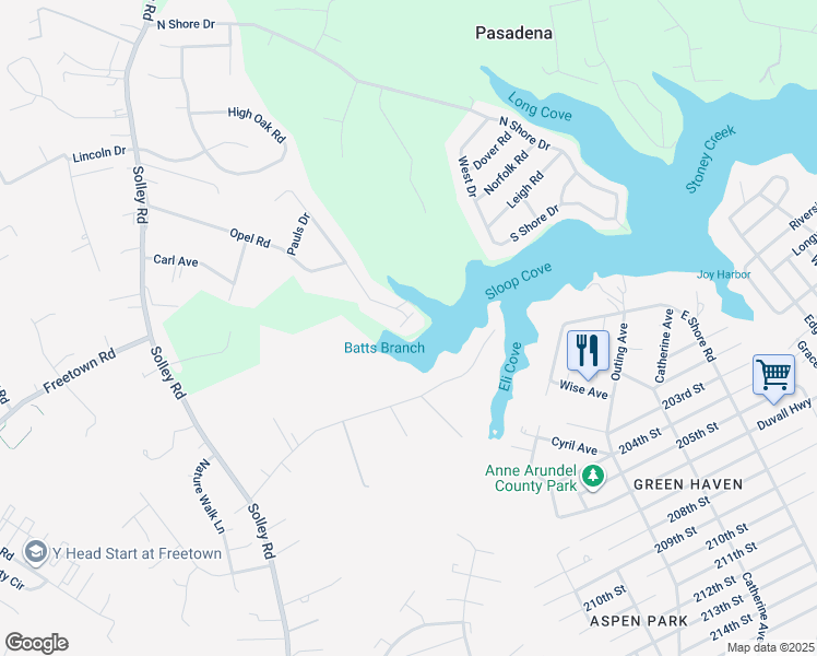 map of restaurants, bars, coffee shops, grocery stores, and more near 8113 Stone Haven Drive in Glen Burnie