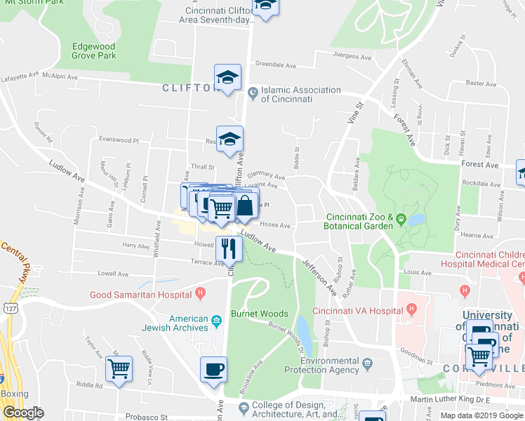 map of restaurants, bars, coffee shops, grocery stores, and more near 248 Hosea Avenue in Cincinnati