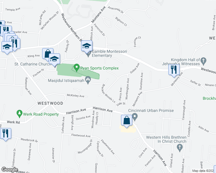 map of restaurants, bars, coffee shops, grocery stores, and more near 3126 Gobel Avenue in Cincinnati