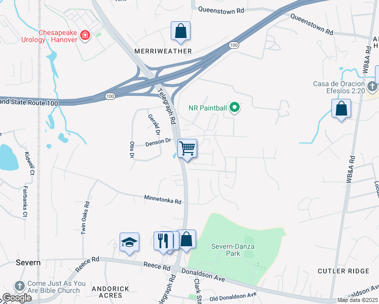 map of restaurants, bars, coffee shops, grocery stores, and more near 1010 Tuscany Lane in Severn