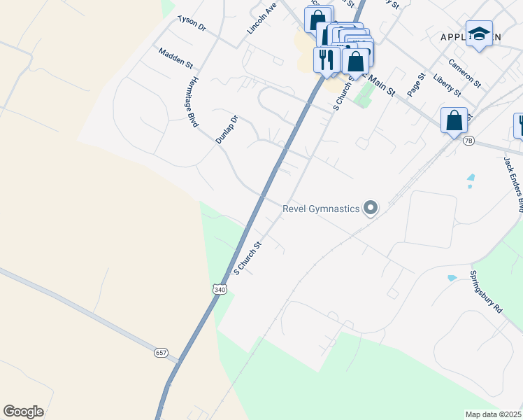 map of restaurants, bars, coffee shops, grocery stores, and more near 20444 Blue Ridge Mountain Road in Paris