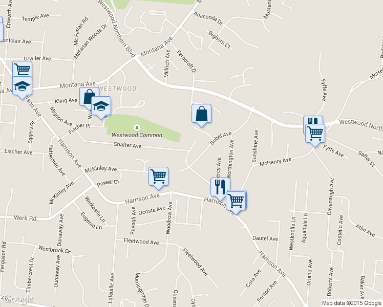 map of restaurants, bars, coffee shops, grocery stores, and more near 3126 Gobel Avenue in Cincinnati