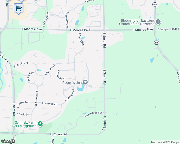 map of restaurants, bars, coffee shops, grocery stores, and more near 2711 South Silver Creek Drive in Bloomington