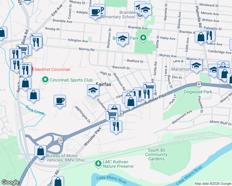 map of restaurants, bars, coffee shops, grocery stores, and more near 3724 Germania Street in Cincinnati