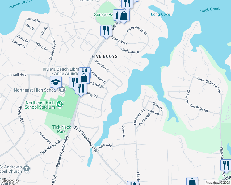 map of restaurants, bars, coffee shops, grocery stores, and more near 1260 Hillside Road in Pasadena