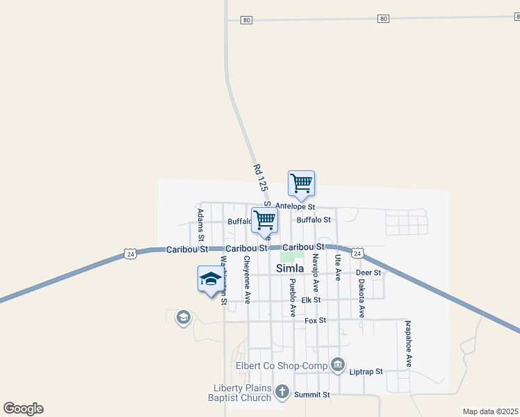 map of restaurants, bars, coffee shops, grocery stores, and more near 201 Sioux Avenue in Simla