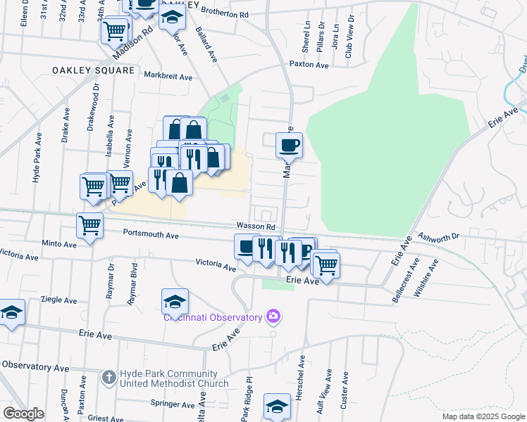 map of restaurants, bars, coffee shops, grocery stores, and more near 3374 Wasson Road in Cincinnati