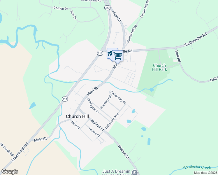 map of restaurants, bars, coffee shops, grocery stores, and more near 145 Fox Den Road in Church Hill