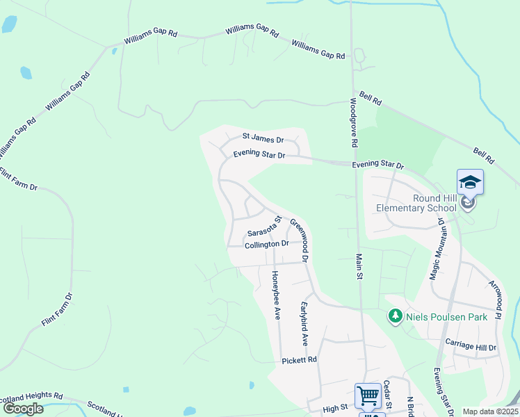 map of restaurants, bars, coffee shops, grocery stores, and more near 35532 Hudson Street in Round Hill