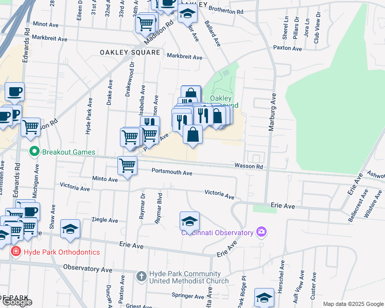 map of restaurants, bars, coffee shops, grocery stores, and more near 3110 Portsmouth Avenue in Cincinnati