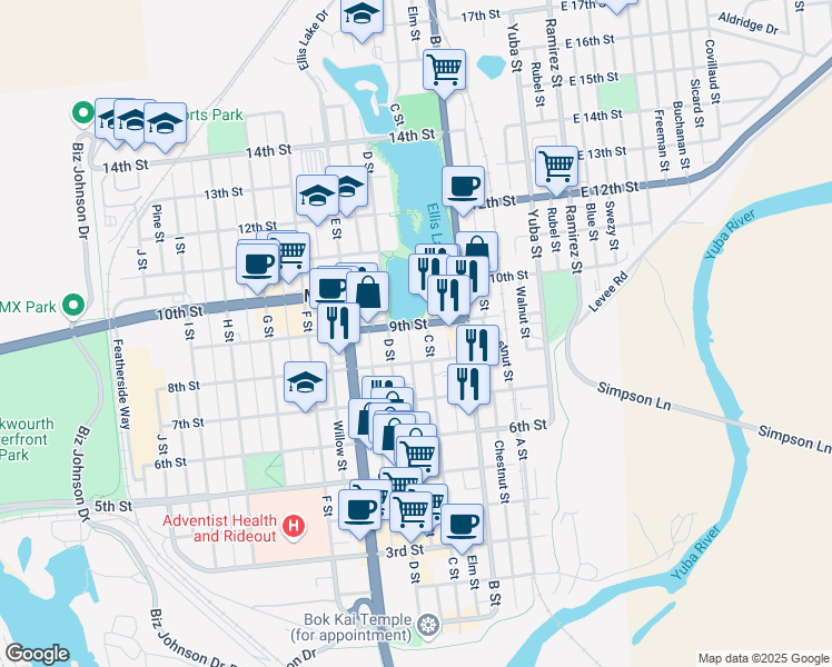 map of restaurants, bars, coffee shops, grocery stores, and more near 315 8th Street in Marysville