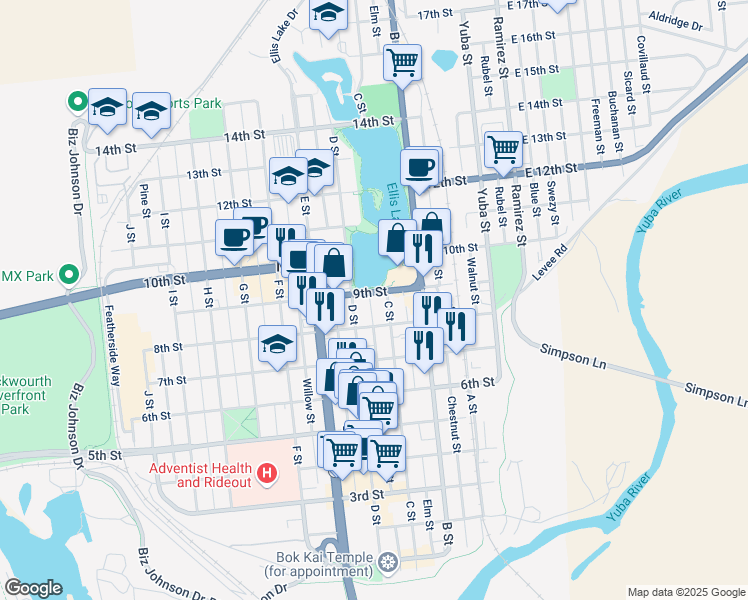 map of restaurants, bars, coffee shops, grocery stores, and more near 315 8th Street in Marysville
