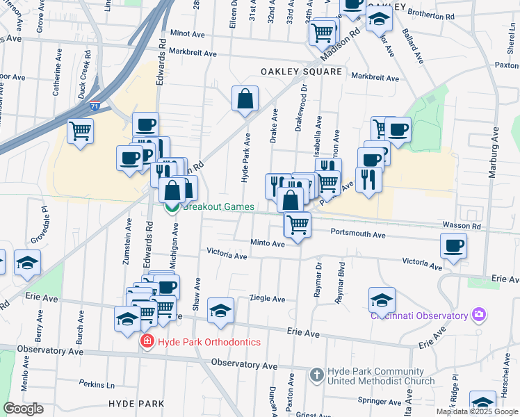map of restaurants, bars, coffee shops, grocery stores, and more near in Cincinnati