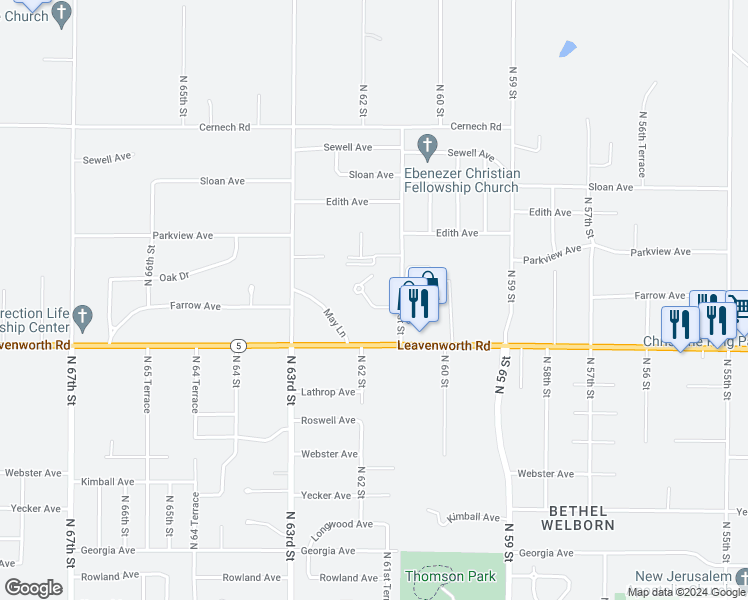 map of restaurants, bars, coffee shops, grocery stores, and more near 6117 Farrow Avenue in Kansas City