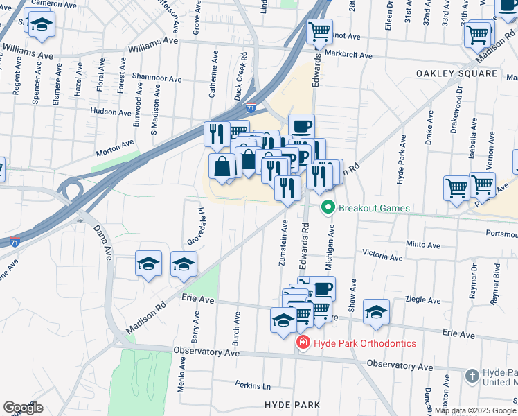 map of restaurants, bars, coffee shops, grocery stores, and more near in Cincinnati