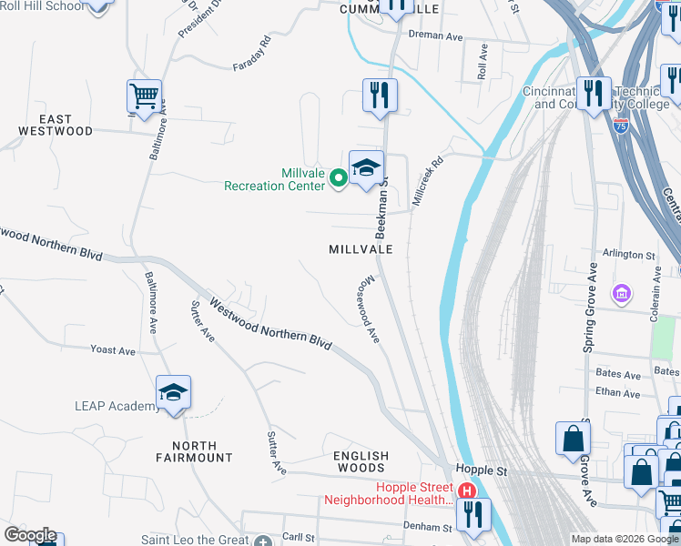 map of restaurants, bars, coffee shops, grocery stores, and more near in Cincinnati