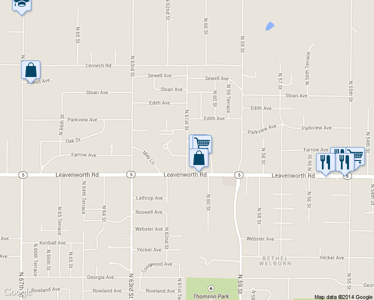 map of restaurants, bars, coffee shops, grocery stores, and more near 6117 Farrow Avenue in Kansas City