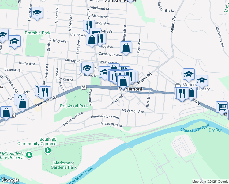 map of restaurants, bars, coffee shops, grocery stores, and more near 6807 Wooster Pike in Cincinnati