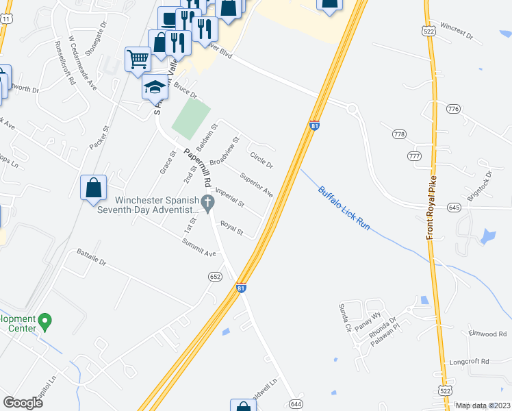 map of restaurants, bars, coffee shops, grocery stores, and more near 448 Imperial Street in Winchester